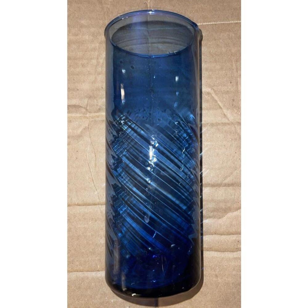 Tall Mexican Hand-Blown Cobalt Blue Glass Optic Swirl Vase - Picture 1 of 3